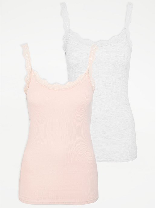 Ribbed Lace Vest Tops 2 Pack | Women | George at ASDA