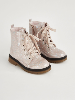 Pink Glitter Grunge Boots Kids at ASDA