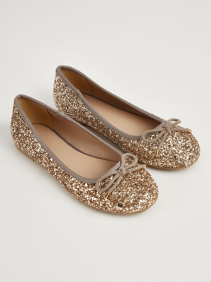 Gold Glitter Ballet Pumps Kids at ASDA