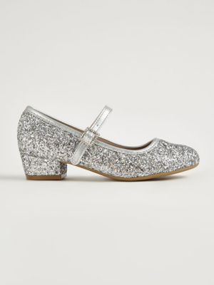 Silver Glitter Heeled Shoes Kids at ASDA