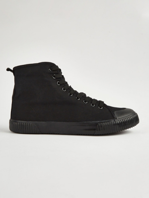 Black Canvas Lace Up High Top Boots Men at ASDA