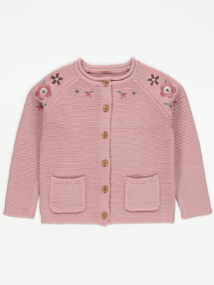 Pink Flower Embroidered Knitted Cardigan Kids at ASDA