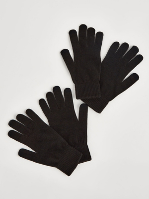 Black Touchscreen Gloves 2 Pack Men at ASDA