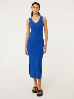 Blue Ribbed Jersey Midi Dress Women at ASDA