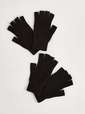 Black Fingerless Gloves 2 Pack Men at ASDA