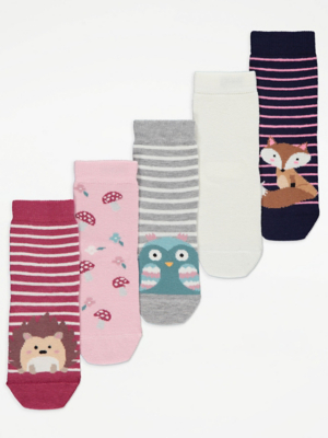 Assorted Animal Toe Cotton Rich Socks 5 Pack