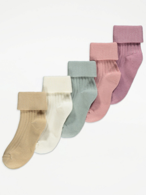 Pastel Ribbed Cotton Rich Socks 5 Pack