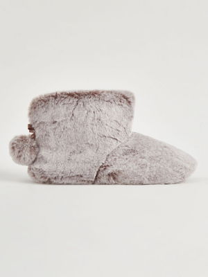 Brown Faux Fur Slipper Boots Women at ASDA