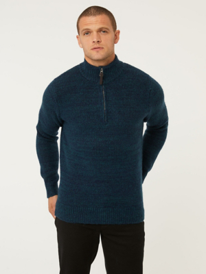 Teal Cosy Knitted Quarte Zip Jumper Men at ASDA