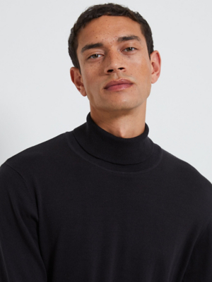 Black Roll Neck Knitted Jumper Men at ASDA