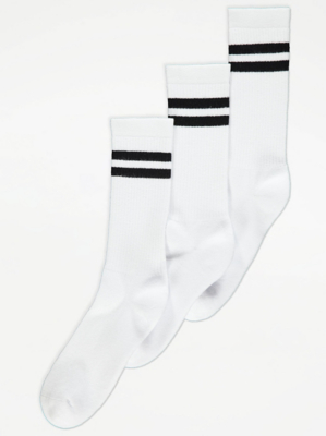 White Striped Ankle Socks 3 Pack Men at ASDA