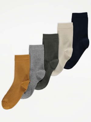 Fine Rib Cotton Rich Ankle Socks 5 Pack