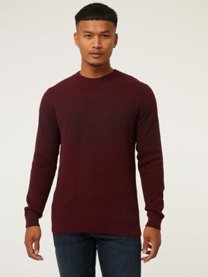 Burgundy Textured Knitted Jumper Men at ASDA