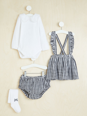 Billie Faiers Gingham Bodysuit Pinafore and Tights Outfit Baby