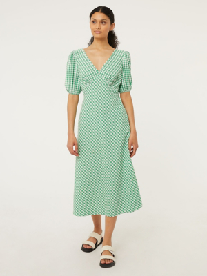 Green Gingham VNeck Midi Dress Women at ASDA