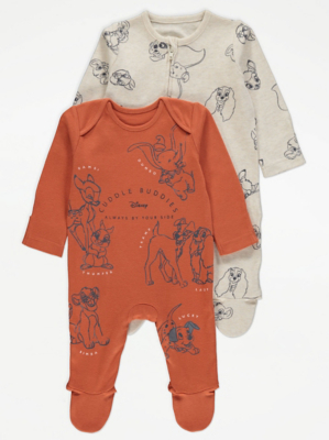 Disney Cuddle Buddies Assorted Orange Sleepsuits 2 Pack Baby