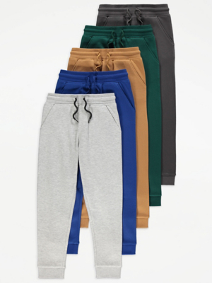 Assorted Plain Joggers 5 Pack Kids at ASDA