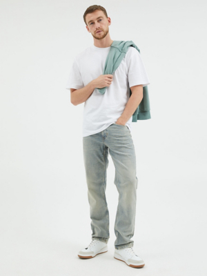 Light Blue Vintage Straight Fit Jeans With Stretch Men at ASDA