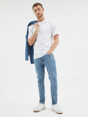 Blue Mid Wash Comfort Super Stretch Skinny Leg Jeans Men at ASDA