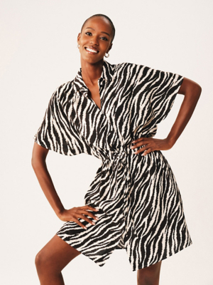 Zebra Print Mini Button Up Shirt Dress Women at ASDA