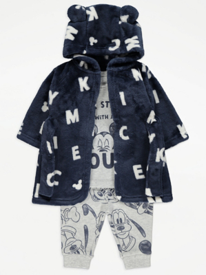 Disney Mickey Mouse Navy Dressing Gown and Pyjamas Set Baby at ASDA