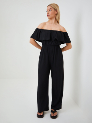 Black Bardot Ribbed Jumpsuit Women at ASDA