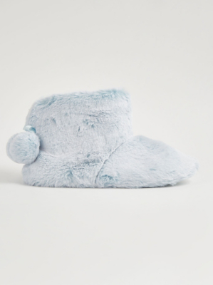 Light Blue Furry Pom Pom Slipper Boots Women at ASDA