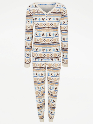 Matching Family Christmas Fairisle Reindeer Print Pyjamas Adult