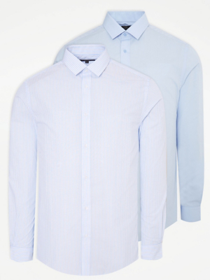 Blue Long Sleeve Shirts 2 Pack Men at ASDA