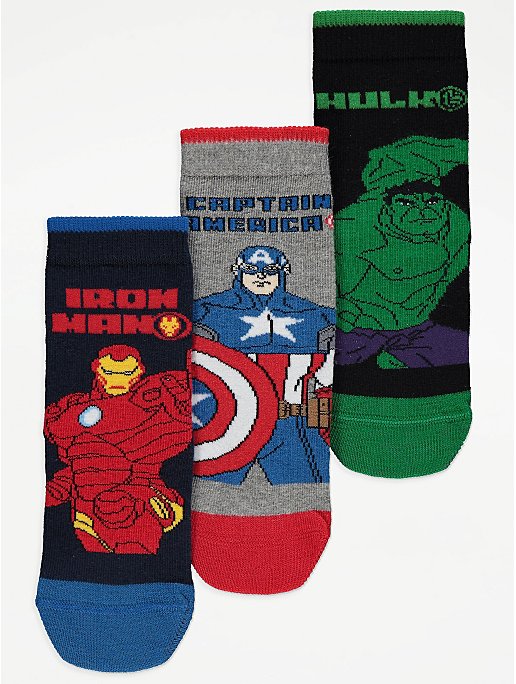 Marvel Superhero Assorted Cotton Rich Socks 3 Pack | Kids | George at ASDA