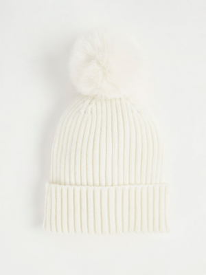 Cream Bobble Hat Kids at ASDA