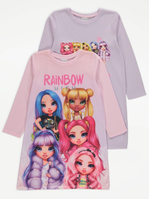 Rainbow High Purple Character Nightdress 2 Pack Kids at ASDA