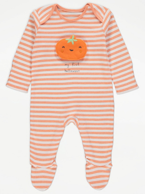 Halloween Orange Pumpkin Striped Sleepsuit
