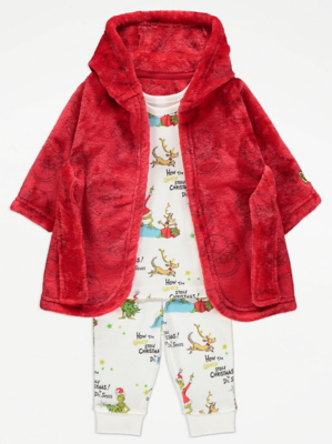 The Grinch Character Print Dressing Gown and Pyjamas Set Baby