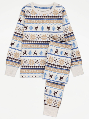 Matching Family Christmas Fairisle Reindeer Print Pyjamas Kids