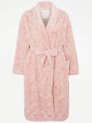 Tickled Pink Heart Stamp Fleece Dressing Gown Women at ASDA