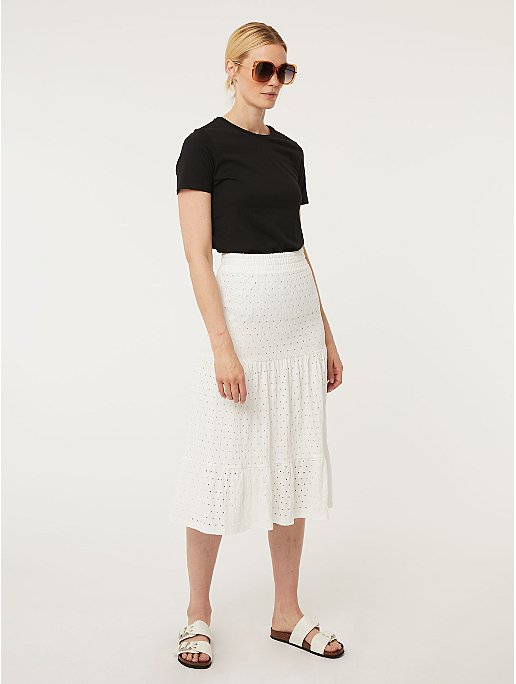 White Embroidered Tiered Midi Skirt | Women | George at ASDA