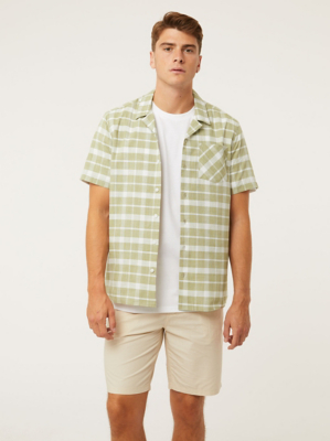 Sage Green Checked Button Up Shirt Men at ASDA