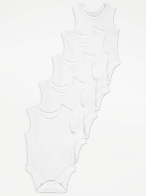 White Sleeveless Bodysuits 5 Pack Baby at ASDA