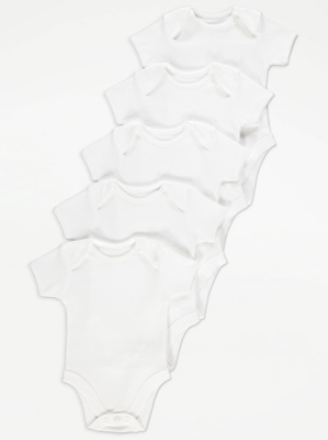 White Short Sleeve Bodysuits 5 Pack Baby at ASDA