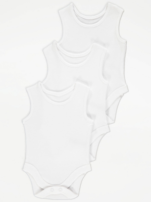 White Sleeveless Bodysuits 3 Pack Baby at ASDA