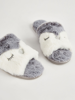Grey Novelty Penguin Open Toe Slippers Women at ASDA