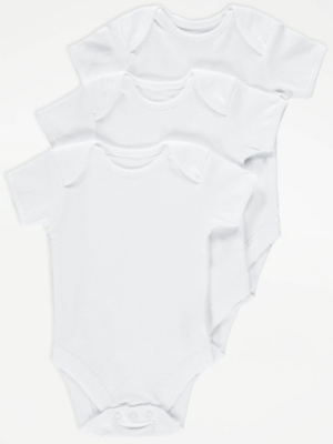 White Short Sleeve Bodysuits 3 Pack Baby at ASDA