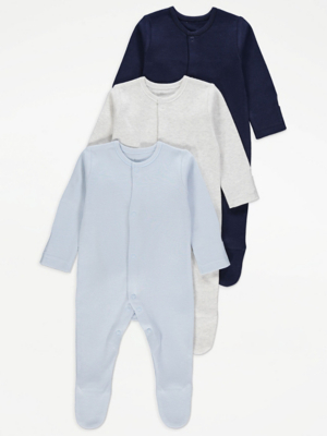 Assorted Blue Sleepsuits 3 Pack Baby at ASDA