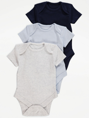 Navy Assorted Short Sleeve Bodysuits 3 Pack Baby at ASDA