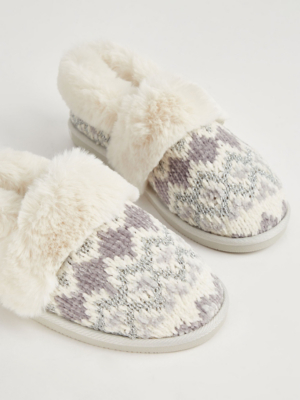 Grey Fairisle Full Back Slippers Women at ASDA