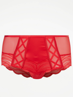 Entice Red Satin Lace Bustier Bra and Short Knickers Set at ASDA