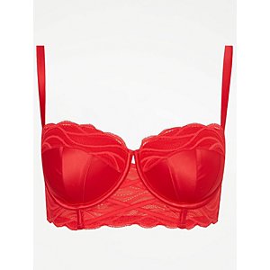 Entice Red Satin Lace Balcony Bra, Sale & Offers