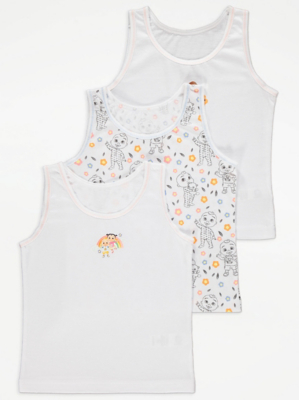 Graphic Print White Vests 3 Pack Kids at ASDA