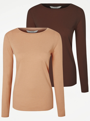 Brown Long Sleeve Basic Jersey Top 2 Pack Sale & Offers at ASDA